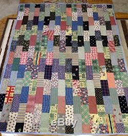USA Handmade Twin Quilt-Patchwork Bricks 65 x 82 From Vintage Top