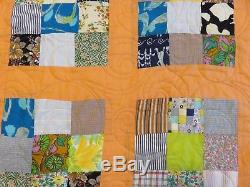 USA Made Full Size Quilt -9 Patch- New Quilt from Vintage Top 72x85 Orange/Gray
