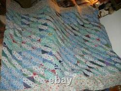 Unfinished Vintage Quilt Top Multicolored Patterned Feedsack With Border 80 X 72