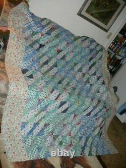 Unfinished Vintage Quilt Top Multicolored Patterned Feedsack With Border 80 X 72