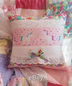 Unicorn Dreams Vintage Chenille Princess Baby Girl Rainbow Crib Quilt Bedding