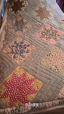Unique Hand Sewn Antique Stars Patchwork Quilt Very Worn Incredibly Colorful