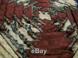 Unusual Crazy Quilt 54 x 48 Handmade Stitched Textile Vintage Antique Fabrics