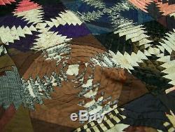 Unusual Crazy Quilt 54 x 48 Handmade Stitched Textile Vintage Antique Fabrics