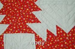 VIBRANT Vintage Red & White Pineapple Windmill Blades Log Cabin Antique Quilt