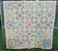 VINTAGE 1935 Handmade Patchwork Quilt Star Pattern Excellent Condition for Age