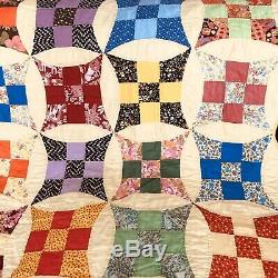 VINTAGE 1960-70s HANDMADE PATCHWORK MULTICOLOR QUILT YELLOW BACK 69.5 x 80