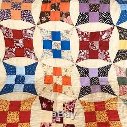 VINTAGE 1960-70s HANDMADE PATCHWORK MULTICOLOR QUILT YELLOW BACK 69.5 x 80