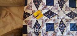 VINTAGE 83 X 83 Handmade QUILT Blue And Pink Florals STUNNING Rings & Diamonds