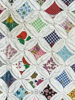 VINTAGE CATHEDRAL WINDOW QUILT HAND MADE 1940/50's MID CENTURY
