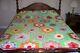 Vintage Colorful Handmade Quilt Grandmother's Flower Garden Green With Feedsack
