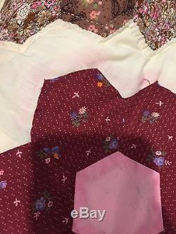 VINTAGE Granny FLOWER GARDEN Patchwork Handmade American Quilt Queen Blanket USA