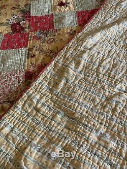 VINTAGE Granny Rose GARDEN Patchwork Handmade American Quilt King Blanket USA