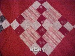 VINTAGE HAND MADE Maroon QUILT, Checkered 1920s