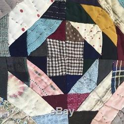 VINTAGE HANDMADE Hand Quilted Lovely 1930s 1940s 72 X 64 Inch Wool Grey Pink