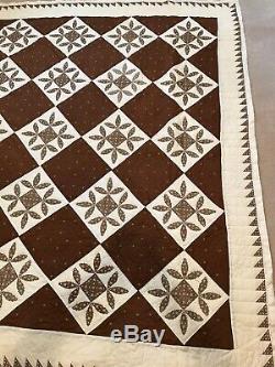 VINTAGE HANDMADE PATCHWORK QUILT 76 X 90 Brown High Quality Unique Nice