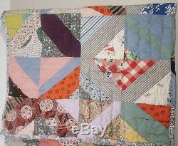 VINTAGE HANDMADE QUILT 1960s 2-SIDED KITTY CAT PATTERN & CRAZY PATCHWORK FABRIC