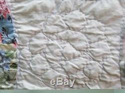 VINTAGE Handmade Patchwork Quilt Wedding Ring Excellent 82 x 81 White Pink Blues