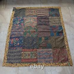 VINTAGE Handmade Quilt Multicolor Patchwork Floral Tapestry Paisley 60 x 53 VTG