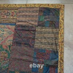 VINTAGE Handmade Quilt Multicolor Patchwork Floral Tapestry Paisley 60 x 53 VTG