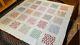 Vintage Handmade Quilt, White W Multi Colored Triangle Squares In The Middle