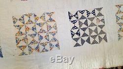 VINTAGE Handmade Quilt, White w multi colored triangle squares in the middle