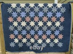 VINTAGE QUILT 60% hand sewn STARS stitched cotton 103 x 92 KING LARGE