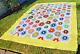 Vintage Quilt Grandmother's Flower Garden Quilt Tied 106 X 86