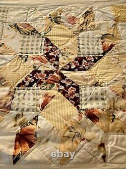 VINTAGE QUILT PINWHEEL Handmade Fall Colors Queen Size 84× 84