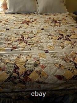 VINTAGE QUILT PINWHEEL Handmade Fall Colors Queen Size 84× 84