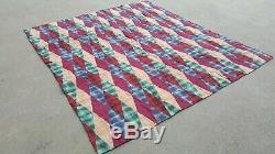 VINTAGE WOOL HANDMADE DOUBLE SIDED QUILT 68 X 74 30's 40's 8 LBS WOW