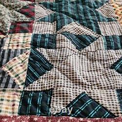 VINTAGE x HANDMADE STAR pattern bright pattern fabric hanging quilt 95in x 86in