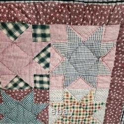 VINTAGE x HANDMADE STAR pattern bright pattern fabric hanging quilt 95in x 86in