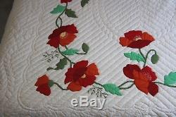 VINTAGEAMISH QUILT HANDMADE APPLIQUE FROM LANCASTER PA. POPPIES 69x86