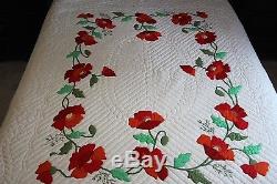 VINTAGEAMISH QUILT HANDMADE APPLIQUE FROM LANCASTER PA. POPPIES 69x86