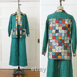 VNtG 1970s Patchwork Quilted Bell Bottom Suit OOAK Hippie Boho 2-pc Jacket Pants