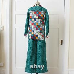VNtG 1970s Patchwork Quilted Bell Bottom Suit OOAK Hippie Boho 2-pc Jacket Pants