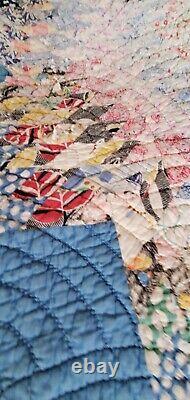 VTG 1930 Lone Star Quilt in Pastels and Yellow Background 80x60 DATED BLEMISHED