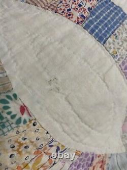 VTG 1930s Handmade Double Wedding Ring Quilt Feed Sack 65'' x 85'' Pink