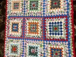 VTG 1967 Postage Stamp Lightweight Quilt Retro Fabrics Handmade 80X 72