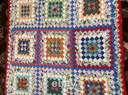 VTG 1967 Postage Stamp Lightweight Quilt Retro Fabrics Handmade 80X 72