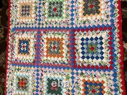 VTG 1967 Postage Stamp Lightweight Quilt Retro Fabrics Handmade 80X 72