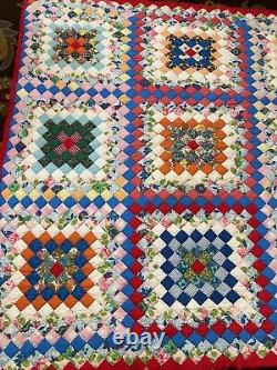 VTG 1967 Postage Stamp Lightweight Quilt Retro Fabrics Handmade 80X 72