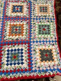 VTG 1967 Postage Stamp Lightweight Quilt Retro Fabrics Handmade 80X 72