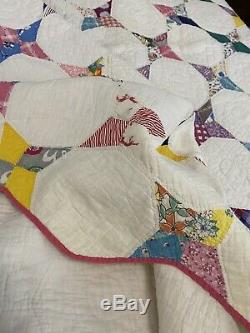 VTG 30s/40s Handmade Snowball Quilt Coverlet Bedspread 63'' x 83'