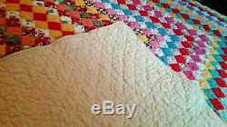 VTG 40'S Handmade Hand Stitched QUILT 70x63 MULTI COLOR 4 SQUARE QUILT