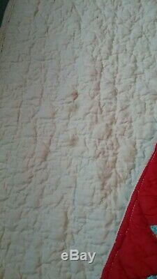 VTG 40'S Handmade Hand Stitched QUILT 70x63 MULTI COLOR 4 SQUARE QUILT
