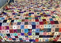 VTG 60s 70s Colorful Textured Polyester Bark Cloth KING Patchwork Quilt 110x98