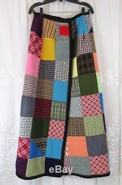 VTG 60s 70s Hippy Patchwork Quilt High Waist Wrap Skirt Handmade Boho Reversible