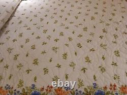 VTG 70's LIME Green Satin/Floral COMFORTER ROSES Hand-Quilted Queen Sz. EUC